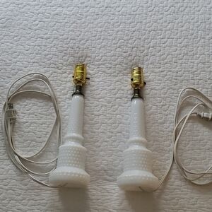 Mid-Century Hobnail Milk Glass Lamps - Pair